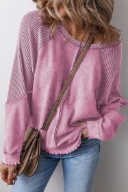 Pink Waffle Patchwork Raglan Sleeve Exposed Seam Sweatshirt (size: (US 4-6)S)