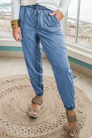 Dusk Blue Drawstring Waist Pocketed Plus Size Denim Joggers (size: (US 26W-28W)4X)
