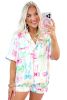 White Bowknot Print Buttoned Shirt and Shorts Pajama Set