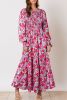 Boho Floral Print Smocked Puff Sleeve Tiered Maxi Dress