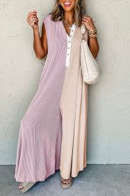 Parchment Color Block Corded Buttoned Super Wide Leg Jumpsuit (size: (US 16-18)XL)