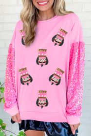 Pink Sequin Nutcracker Graphic Patchwork Sweatshirt (size: (US 4-6)S)