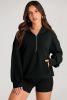 Black Kangaroo Pocket Half Zipper Oversized Hoodie
