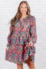 Sky Blue Floral Allover Print Shirred Plus Size Mini Dress