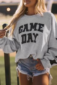 Black Lettering Game Day Print Star Sleeve Sweatshirt (size: (US 16-18)XL)