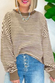 Brown Stripe Drop Shoulder Long Sleeve Top (size: (US 4-6)S)