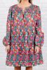 Sky Blue Floral Allover Print Shirred Plus Size Mini Dress