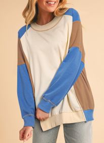 Sky Blue Colorblock Exposed Seam Patchwork Oversized Sweatshirt (size: (US 4-6)S)