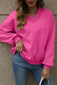 Sachet Pink Solid Colour V-Neck Loose Fit Sweatshirt (size: (US 4-6)S)