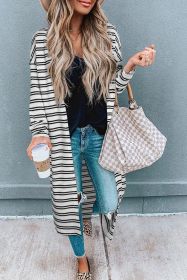 Black Stripe Print Open Front Duster Cardigan (size: (US 4-6)S)