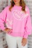 Pink Touch Down Rugby Thread Embroidery Sweatshirt