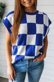 Dark Blue Checkered Knit Top (size: (US 16-18)XL)