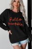 Black Halloween Hello Pumpkin Rib-Knit Graphic Sweater