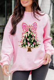 Pink Glittering Bowknot Christmas Tree Graphic Sweatshirt (size: (US 8-10)M)