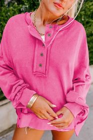 Hot Pink Slouchy Drop Shoulder Henley Sweatshirt (size: (US 16-18)XL)