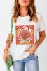 White Floral Turkey Printed Crewneck Thanksgiving Tee