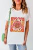 White Floral Turkey Printed Crewneck Thanksgiving Tee