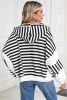 Black White Striped Waffle Patchwork Baggy Hooded Top