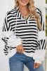 Black White Striped Waffle Patchwork Baggy Hooded Top