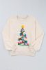 Beige Tinsel Christmas Tree Random Pompom Sweatershirt