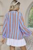 Sky Blue Stripe Crinkle Ruffle Sleeve Loose Blouse