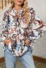 White Boho Print Lantern Sleeve V Neck Blouse