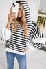 Black White Striped Waffle Patchwork Baggy Hooded Top