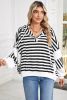 Black White Striped Waffle Patchwork Baggy Hooded Top