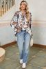 White Boho Print Lantern Sleeve V Neck Blouse