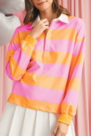 Yellow Colorblock Button Collared Sweatshirt (size: (US 16-18)XL)