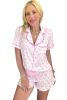 Pink Bowknot Print Shirt and Ruffle Hem Shorts Pajama Set