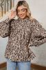 Light French Beige Leopard Print Balloon Sleeve Loose Blouse