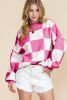 Rose Checkered Bishop Sleeve Pullover Sweater