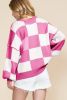 Rose Checkered Bishop Sleeve Pullover Sweater