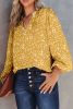Yellow Frill Split V Neck Boho Crinkled Blouse