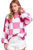 Rose Checkered Bishop Sleeve Pullover Sweater