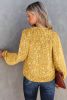 Yellow Frill Split V Neck Boho Crinkled Blouse