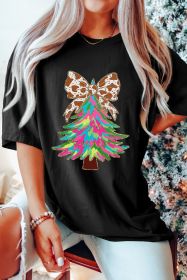 Black Bowknot Christmas Tree Printed T Shirt (size: (US 8-10)M)