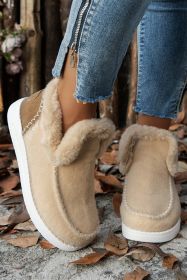 Beige Suede Stitching Patchwork Plush Lined Anklet Boots (size: (US 8)39)