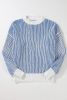 Dark Blue Striped Contrast Trim Loose Sweater