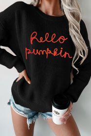Black Halloween Hello Pumpkin Rib-Knit Graphic Sweater (size: (US 4-6)S)