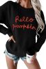 Black Halloween Hello Pumpkin Rib-Knit Graphic Sweater