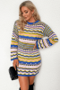 Blue Stripe Long Sleeve Colorblock Midi Sweater Dress