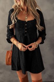 Black Lace Crochet Buttoned Square Neck Mini Dress (size: (US 4-6)S)