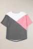 Strawberry Pink Waffle Color Block Half Sleeve T Shirt