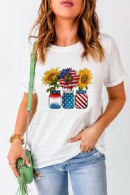 White American Flag Sunflower Graphic Crewneck T Shirt (size: (US 8-10)M)