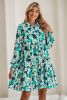 Blackish Green Flower Print Smocked Cuffs Tiered Mini Dress