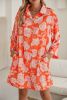 Red Floral Print Lapel Collar Loose Shirt Mini Dress