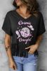 Black Cosmic Cowgirl Disco Ball Graphic Tasseled V Neck T Shirt