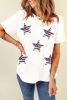 White Sequin American Flag Star Graphic T Shirt